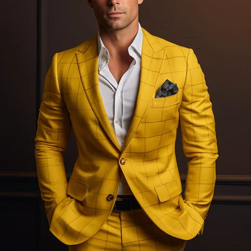 Men'S Formal Wear - British Style Men's Suits Gold Plaid