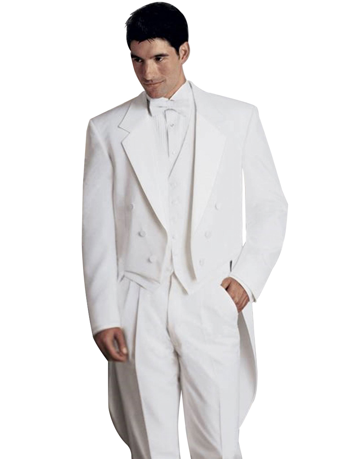 Men'S Formal Wear - White Men's 3 Pieces Tailcoat Groom